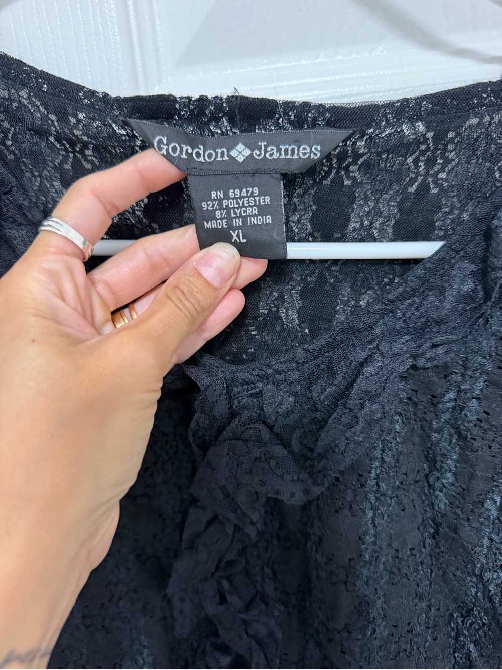 Women's Black Lace Ruffle Button-Front Top - Picture 7 of 7
